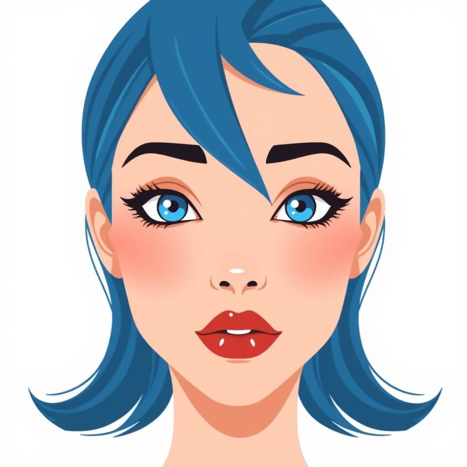 A woman with blue hair and blue eyes