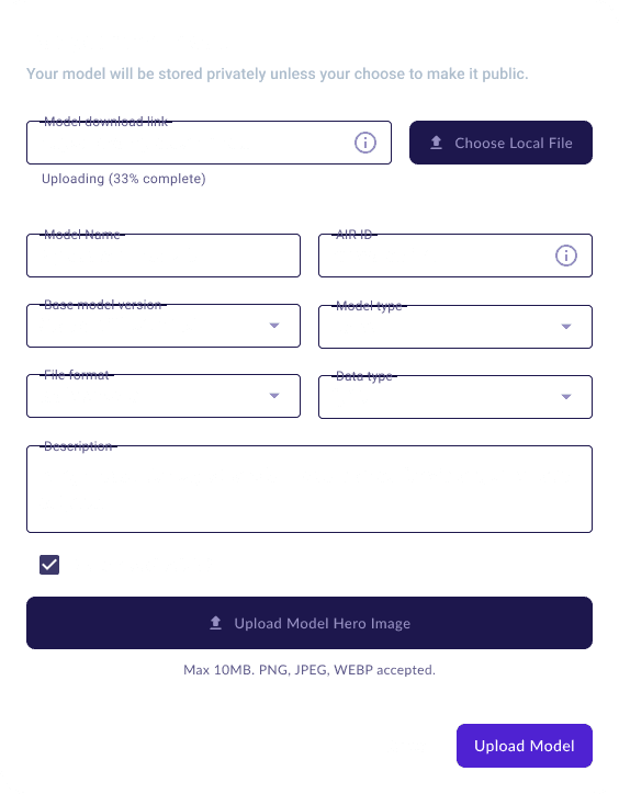 UI Interface of Model Upload