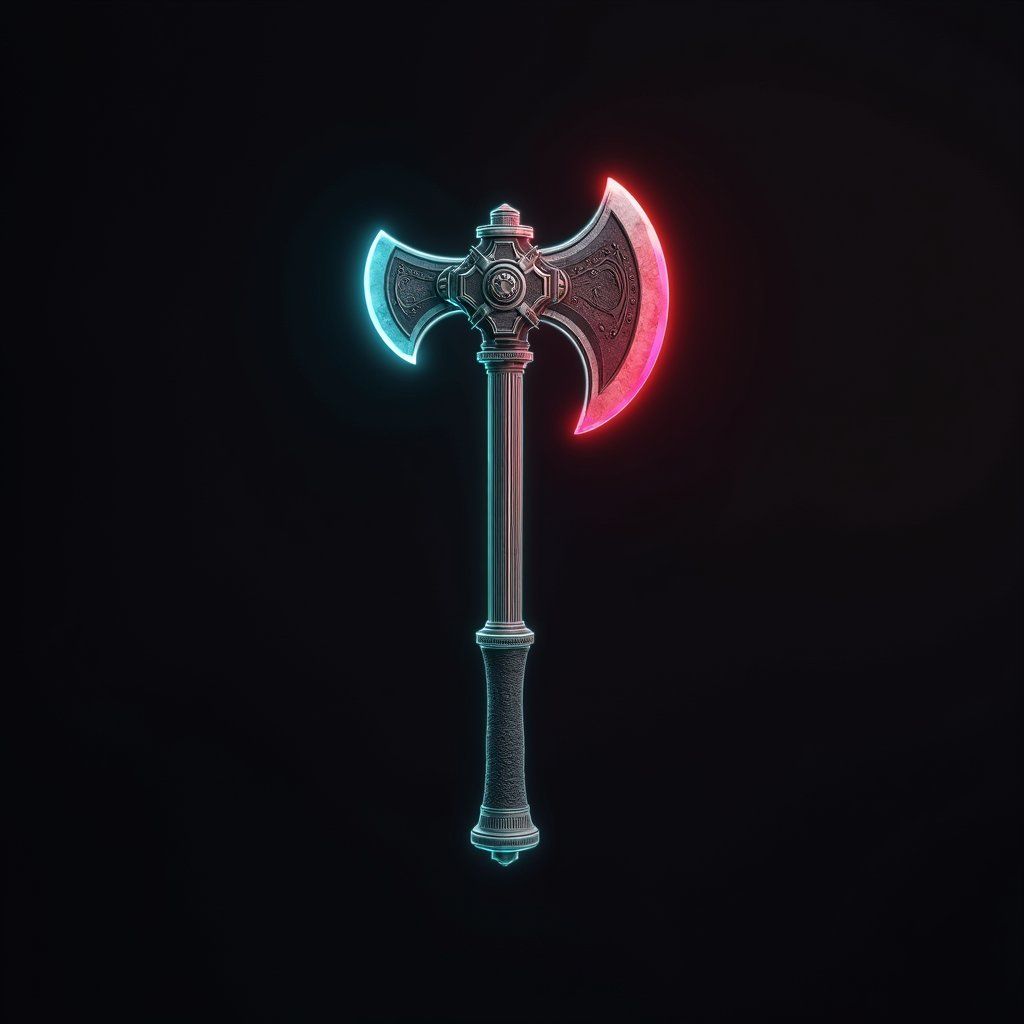 axe, neon cyberpunk gaming asset, black background