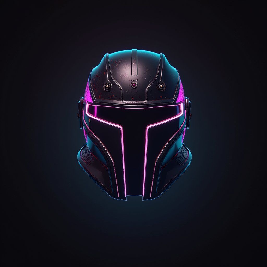 helmet, neon cyberpunk gaming asset, black background