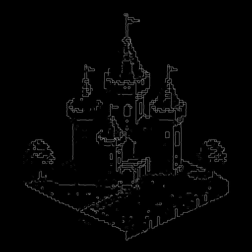 canny image of a castle, isometric tile, gaming asset, pixel art, pixel_art_style, black background