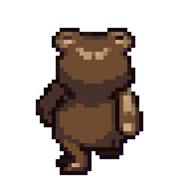 a pixel art animated walking bear character, with a simple and chubby design