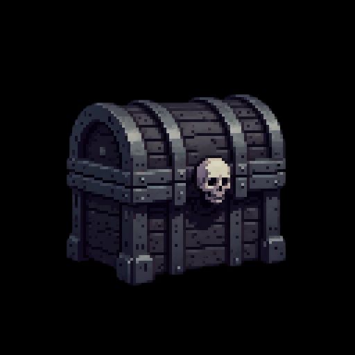 skull chest, gaming asset, pixel art, pixel_art_style, black background