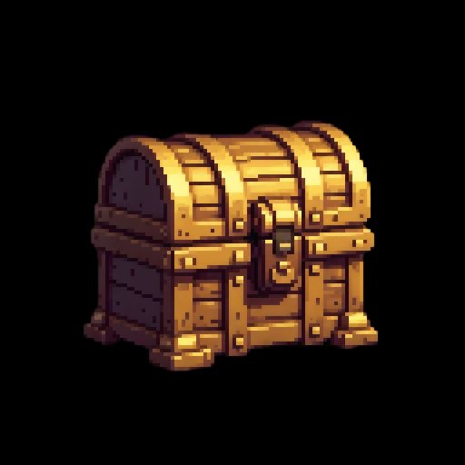 golden chest, gaming asset, pixel art, pixel_art_style, black background