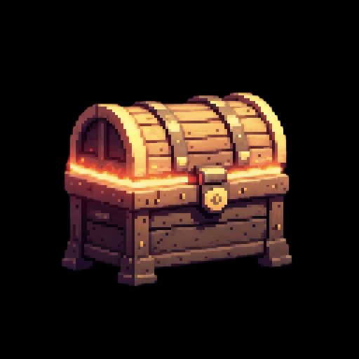 burning lava chest, gaming asset, pixel art, pixel_art_style, black background