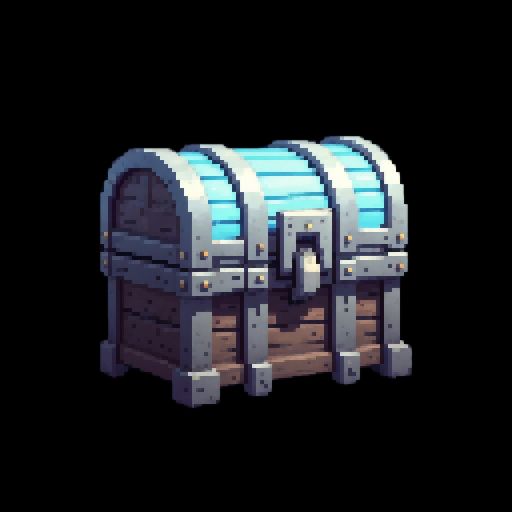 rainbow gem chest, gaming asset, pixel art, pixel_art_style, black background