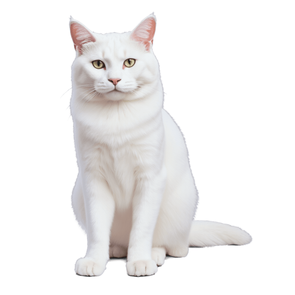 white cat with fluffy fur, sitting