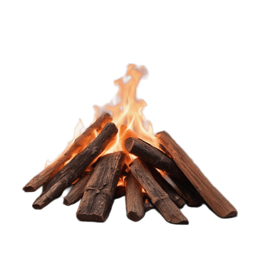 burning firewood, realistic flames