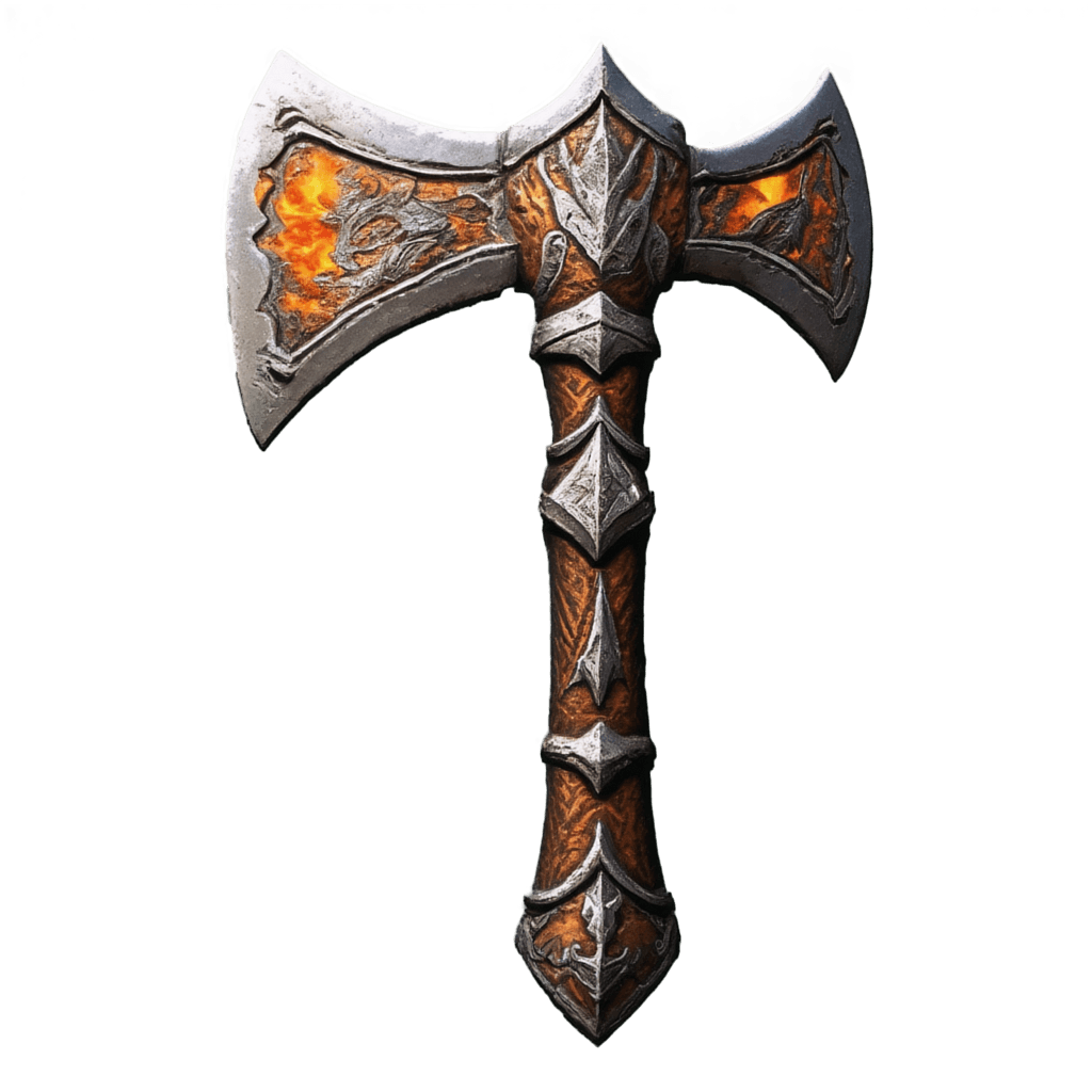 ancient battle axe with fire enchantment