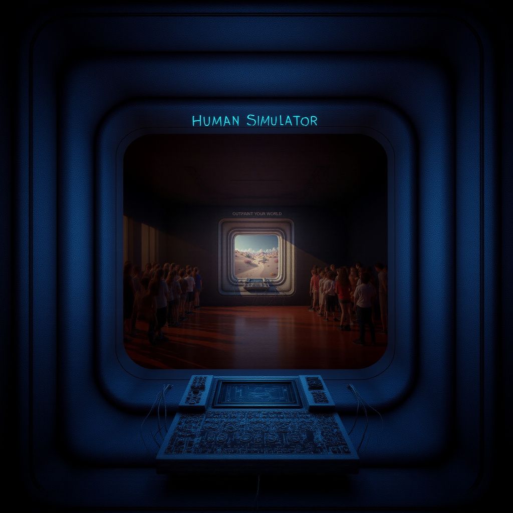 Dark room with glowing interface and large screens, suggesting a simulation environment